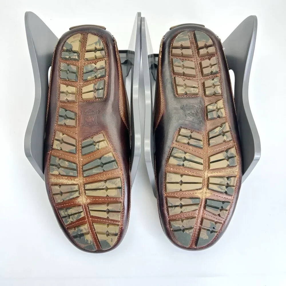 Trask Derek Brown Bison Leather Driving Shoes Penny Loafers Moccasins Mens 10.5